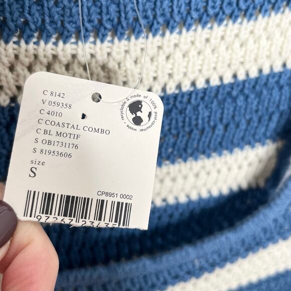 Free People Beach Womens Felicity Crochet Sweater Mini Dress Small Blue Stripe - Picture 9 of 13